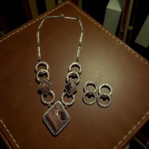 Vintage Signed Artison Artist IXEL Chic Silver and Jasper Necklace & Earring Set